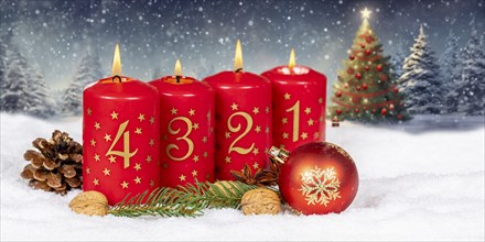 Fourth 4th Advent with candle Christmas Christmas tree Christmas card for Christmas time Panorama