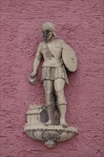 Sculpture of St Florian, patron saint against fire, on a house wall, Villingen-Schwenningen,