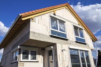 Detached house under construction. The shell is already finished