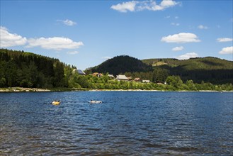 Lake and mountains in summer, Schluchsee, Black Forest, Baden-Württemberg, Germany, Europe