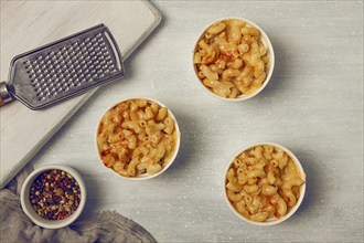 Mac and cheese, American dish, top view, no people