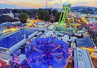 View from above from the Ferris wheel at the Cranger Kirmes in the evening, Herne, Ruhr area, North