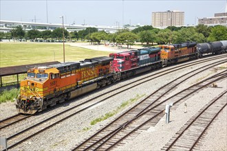 Goods train of the BNSF Railway train railway in Dallas, USA, North America