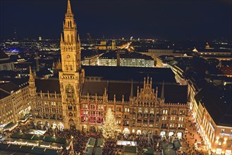 Europe, Germany, Bavaria, Munich, View from St Peter's, Marienplatz, Christmas, New Town Hall,