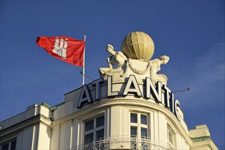 Europe, Germany, Hamburg, Outer Alster Lake, view to Hotel Atlantic, facade decoration with globe,