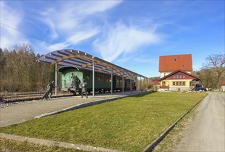 Durlesbach railway station, opened in 1849 and decommissioned in 1984, railway monument, railway