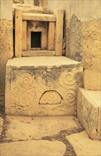 Tarxien neolithic megalithic prehistoric temple complex site, Malta, altar carvings stonework,