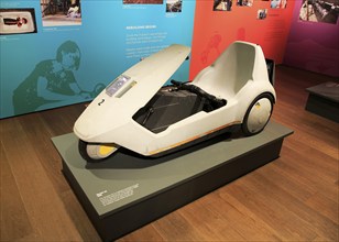 Sinclair C5 battery powered electric vehicle 1985, Weston-super-Mare museum, Somerset, England, UK