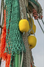 Fishing nets, floats and ropes, ropes, Friedrichskoog, Schleswig-Holstein, Germany, Europe