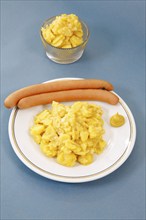 Swabian cuisine, potato salad with string sausages, Wienerle, Wiener sausages, thin boiled sausage,