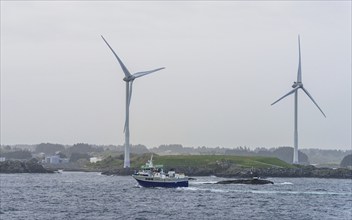 Windmills over Fjord, HAUGESUND, North Sea in Rogaland County, Åkrafjord, Norway, Europe