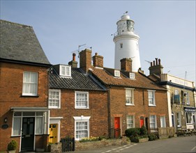 Sole Bay Inn, lighthouse and cottages, Southwold, Suffolk, England, United Kingdom, Europe