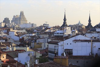 Rooftops of buildings from La Latina barrio, Madrid city centre, Spain, Europe