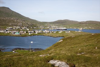 Caledonian MacBrayne ferry at Castlebay the largest settlement in Barra, Outer Hebrides, Scotland,