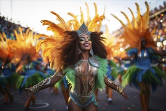 Captivating image capturing the essence of the Rio Carnival, showcasing a dancer adorned in an