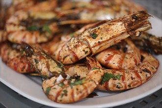 Grilled black tiger prawns