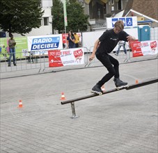 Roller blading Fit for Free Skate Jam youth event demonstration central Rotterdam, Netherlands