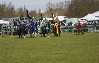 Historical re-enactment event with display of knights jousting, Mid and West Suffolk show, England,