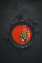 Tomato soup, with herbs and spices, homemade, no people