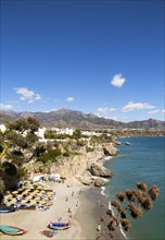 Playa Calahonda sandy beach at popular holiday resort town of Nerja, Malaga province, Spain, Europe