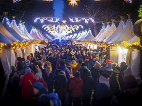 Christmas market on the main street in Dresden Neustadt, Dresden, Saxony, Germany, Europe