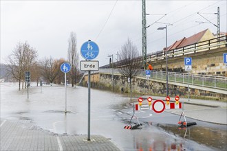 Elbe floods, the Elbe cycle path and the riverside roads of Pirna are flooded, Pirna, Saxony,