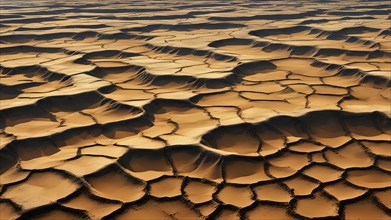 Aerial perspective of a salt and clay pan revealing the intricate patterns of its broken surface,