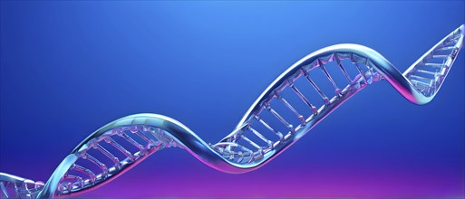 DNA double helix structure against gradient background, AI generated