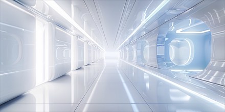 Futuristic white hallway. KI generiert, generiert, AI generated