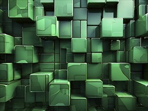 Abstract background composed of overlapping rectangles in various shades of green, AI generated