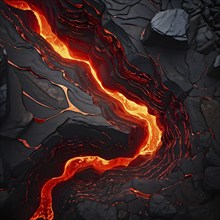 Aerial view capturing the brilliant dance of molten lava, AI generated