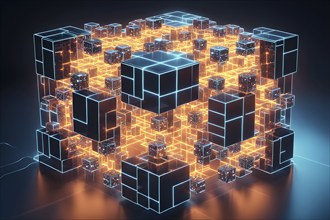 Interconnected cubes symbolizing a blockchain network, AI generated