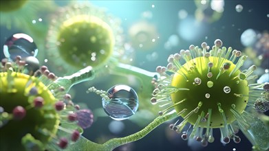 3d illustration of bacteria molecule in the backdrop conception of the humane immune system, AI