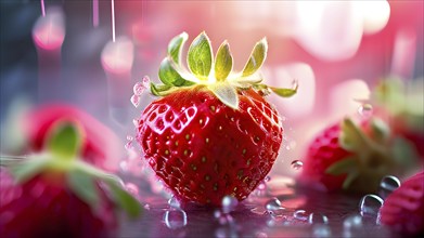 AI generated surreal food art blending a hyper realistic strawberry textured skin to merge with