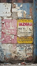 Grunge ripped torn placard posters background in white, pink, blue and yellow colors, AI generated