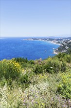 View of Arillas Bay with turquoise blue sea on the island of Corfu, Greece, Europe