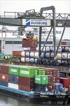 Port of Duisburg Ruhrort, Container freighter being loaded and unloaded at DeCeTe, Duisburg