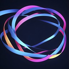 Illustration of abstract minimalist ribbon designs that rotate and change colors, creating a rhythm