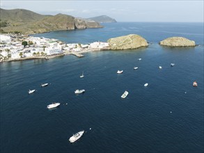 The fishing village of La Isleta del Moro. Aerial view. Drone shot. Nature Reserve Cabo de