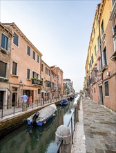 Colourful house facades on a small canal, Venice, Veneto, Italy, Europe