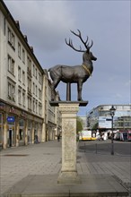 Deer column, Alter Markt, Magdeburg, Saxony Anhalt, Germany, Europe