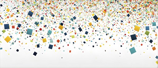 Abstract New Years Eve confetti explosion, with minimalist colored squares and circles falling