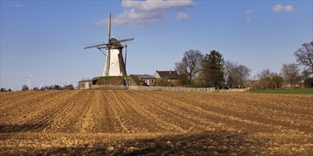 Historic Grottenherten tower windmill, Bedburg, Rhine-Erft district, Lower Rhine, North