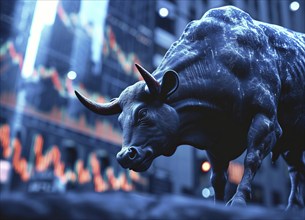 Bull market concept of developing economy and stock exchange financial gain and growth, AI