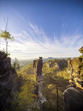 Sunrise in Saxon Switzerland, Rathen, Saxony, Germany, Europe