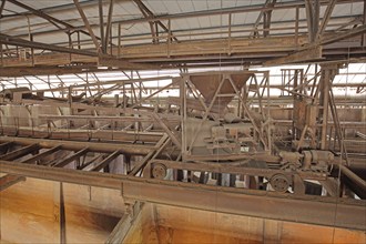 Crane truck in the UNESCO Völklingen Ironworks ore hall, Völklingen, Saarland, Germany, Europe