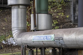 Pipelines for district heating, at the Thyssenkrupp Steel site in Duisburg Marxloh, waste heat from