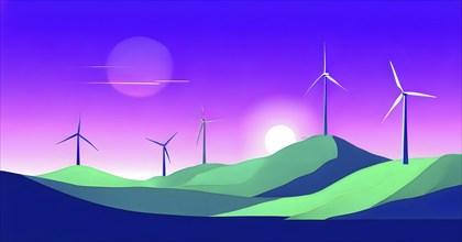 Windmill as symbol for green energy, minimalist abstract wallpaper illustration background, AI