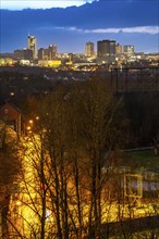 Skyline of the city centre of Essen, view from the north, street Ahrendahls Wiese, in