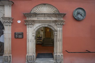 Portal of the former headquarters of King Gustav Adolf, 1632, today library, Dinkelsbühl, Bavaria,